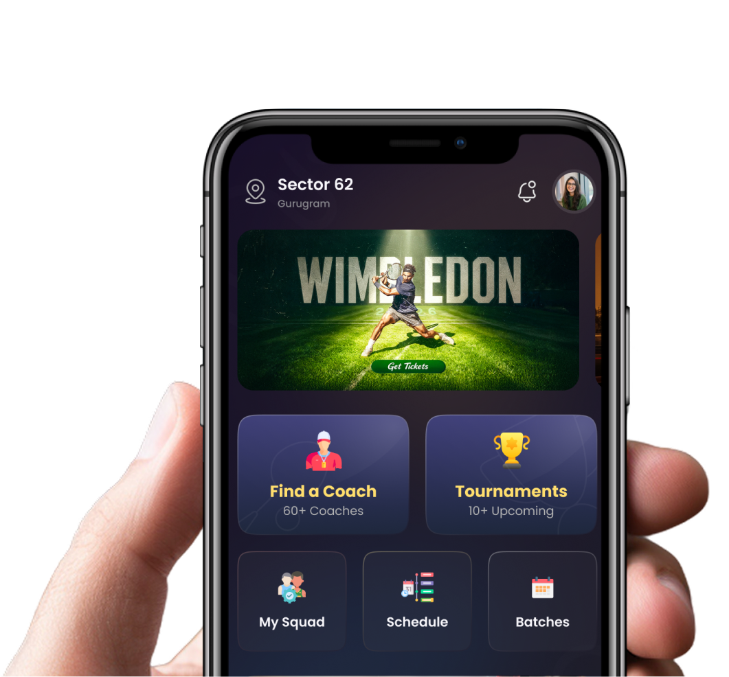 Hand holding phone with Wimbledon app